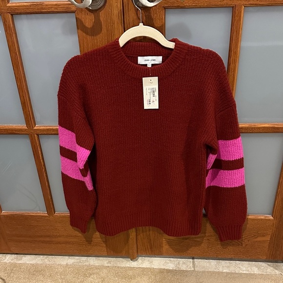 John + Jenn Sweaters - John + Jenn Burgundy and Pink Crew Neck Sweater​